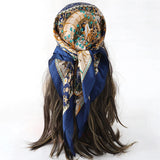 Blue Orange Bohemian Satin Head Wrap Square Silk Scarf