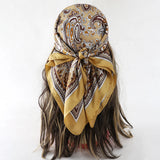 Gold Bohemian Satin Head Wrap Square Silk Scarf