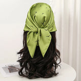 Green Bohemian Satin Head Wrap Square Silk Scarf