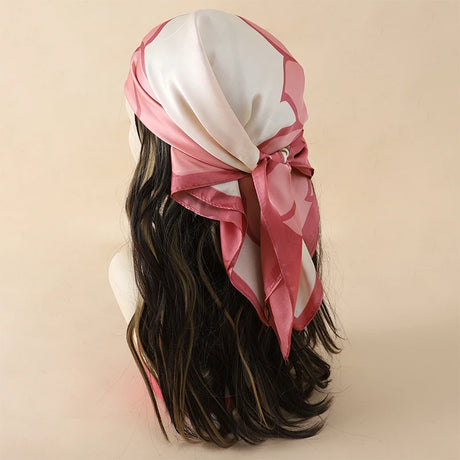 White Red Bohemian Satin Head Wrap Square Silk Scarf