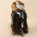 White Brown Bohemian Satin Head Wrap Square Silk Scarf