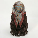 Brown Bohemian Satin Head Wrap Square Silk Scarf