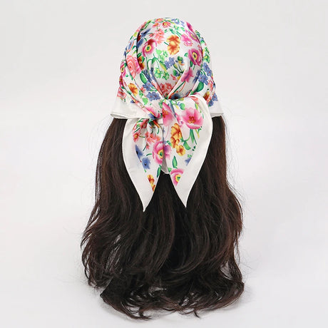 Multicolor Bohemian Satin Head Wrap Square Silk Scarf