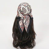 Black White Bohemian Satin Head Wrap Square Silk Scarf