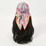 Multicolor Bohemian Satin Head Wrap Square Silk Scarf