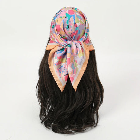 Multicolor Bohemian Satin Head Wrap Square Silk Scarf