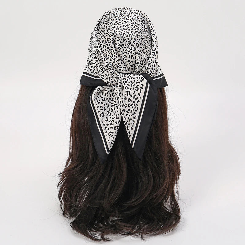 White Black Bohemian Satin Head Wrap Square Silk Scarf