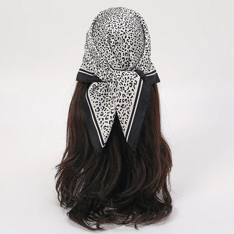 White Black Bohemian Satin Head Wrap Square Silk Scarf