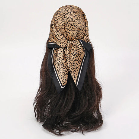 Brown Black Bohemian Satin Head Wrap Square Silk Scarf