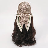 Beige Bohemian Satin Head Wrap Square Silk Scarf