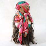 Pink Bohemian Satin Head Wrap Square Silk Scarf