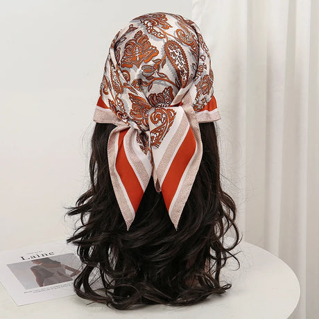 Red Bohemian Satin Head Wrap Square Silk Scarf