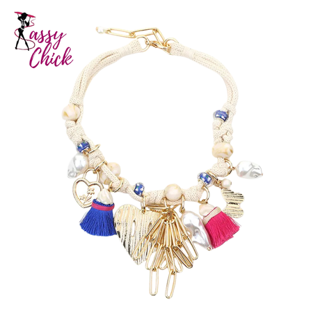Bohemian Statement Beads & Hearts Necklace Sassy Chick Logo 