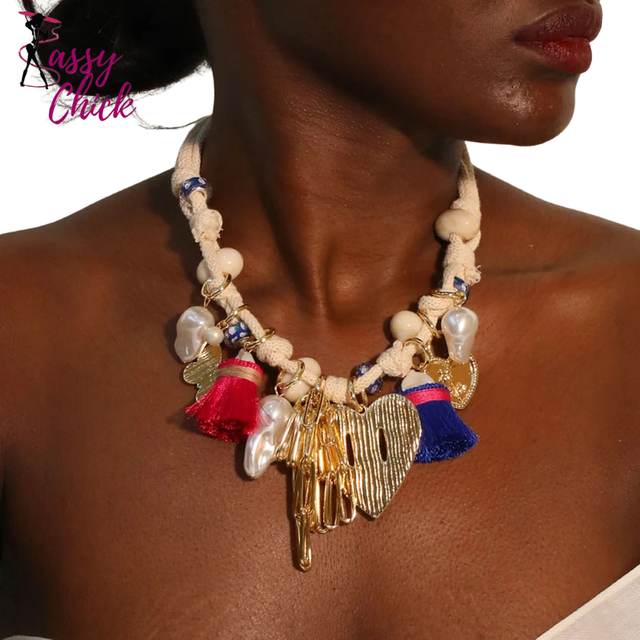 Bohemian Statement Beads & Hearts Necklace Sassy Chick Logo