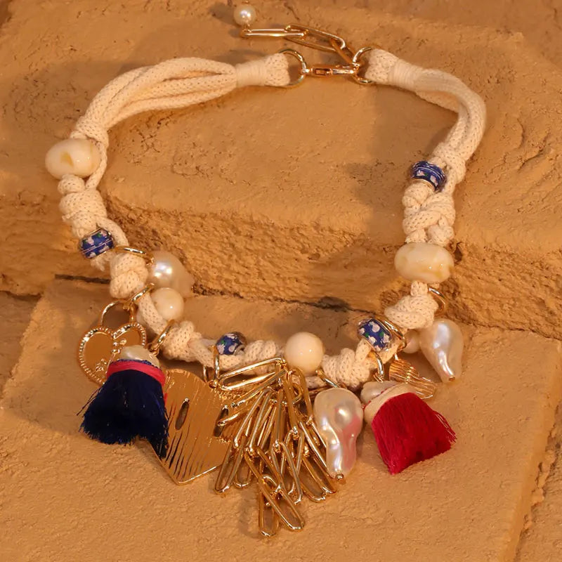 Bohemian Statement Beads & Hearts Necklace