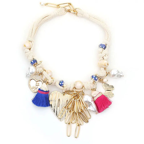 Bohemian Statement Beads & Hearts Necklace