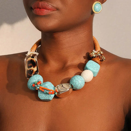 Model Using Bohemian Statement Big Beads Necklace