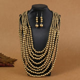 Bohemian Style Multi-Layer Wooden Bead Jewelry Set gold color