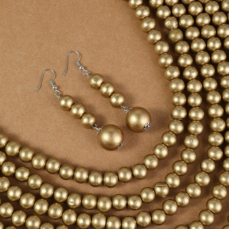 Bohemian Style Multi-Layer Wooden Bead Jewelry Set gold color