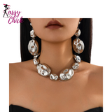Bohemian Vintage  Oval Metal Pendant Necklace Set Sassy Chick Logo