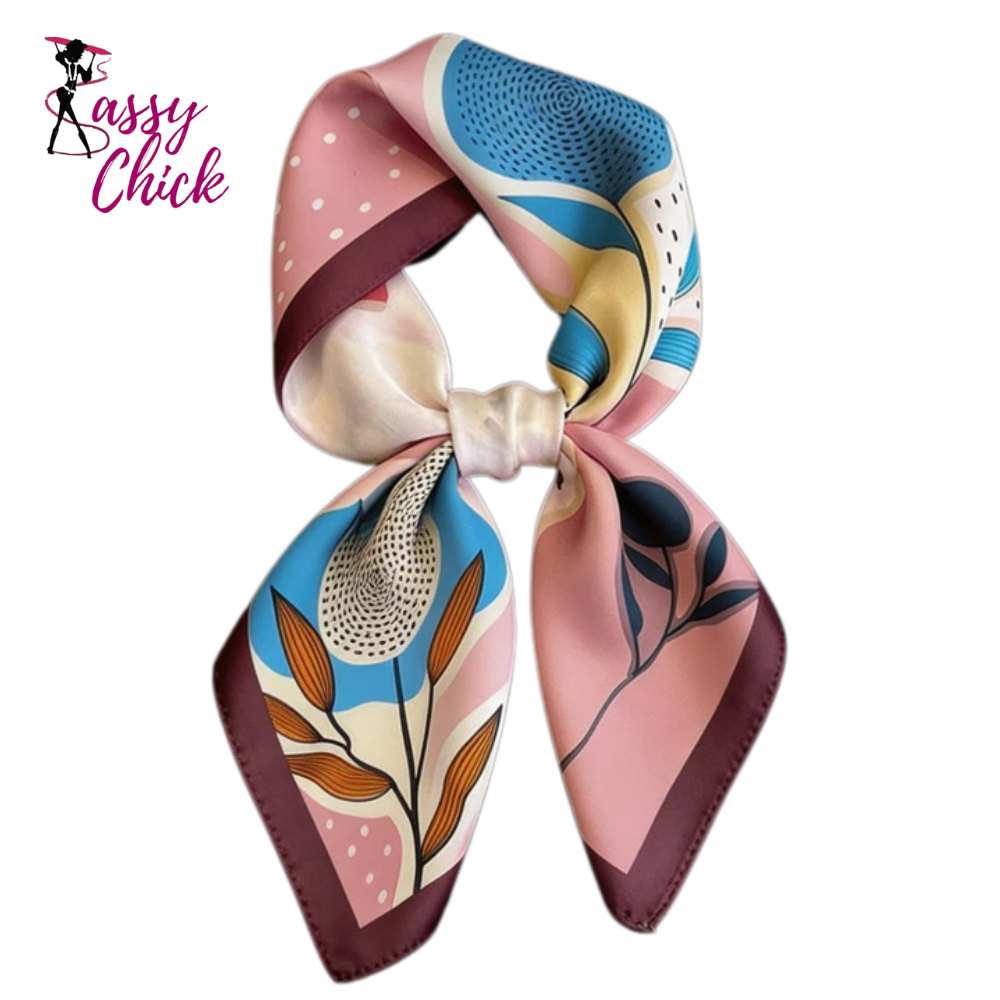 Boho Abstract Floral Satin Silk Lightweight Bandana Sassy Chick Logo