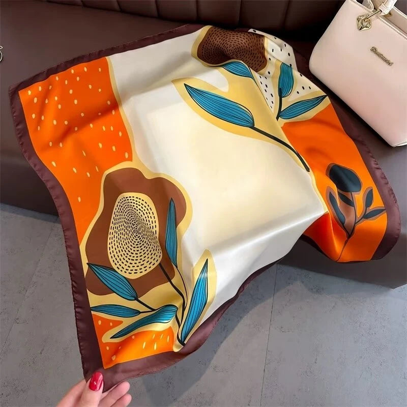 Boho Abstract Floral Satin Silk Lightweight Bandana