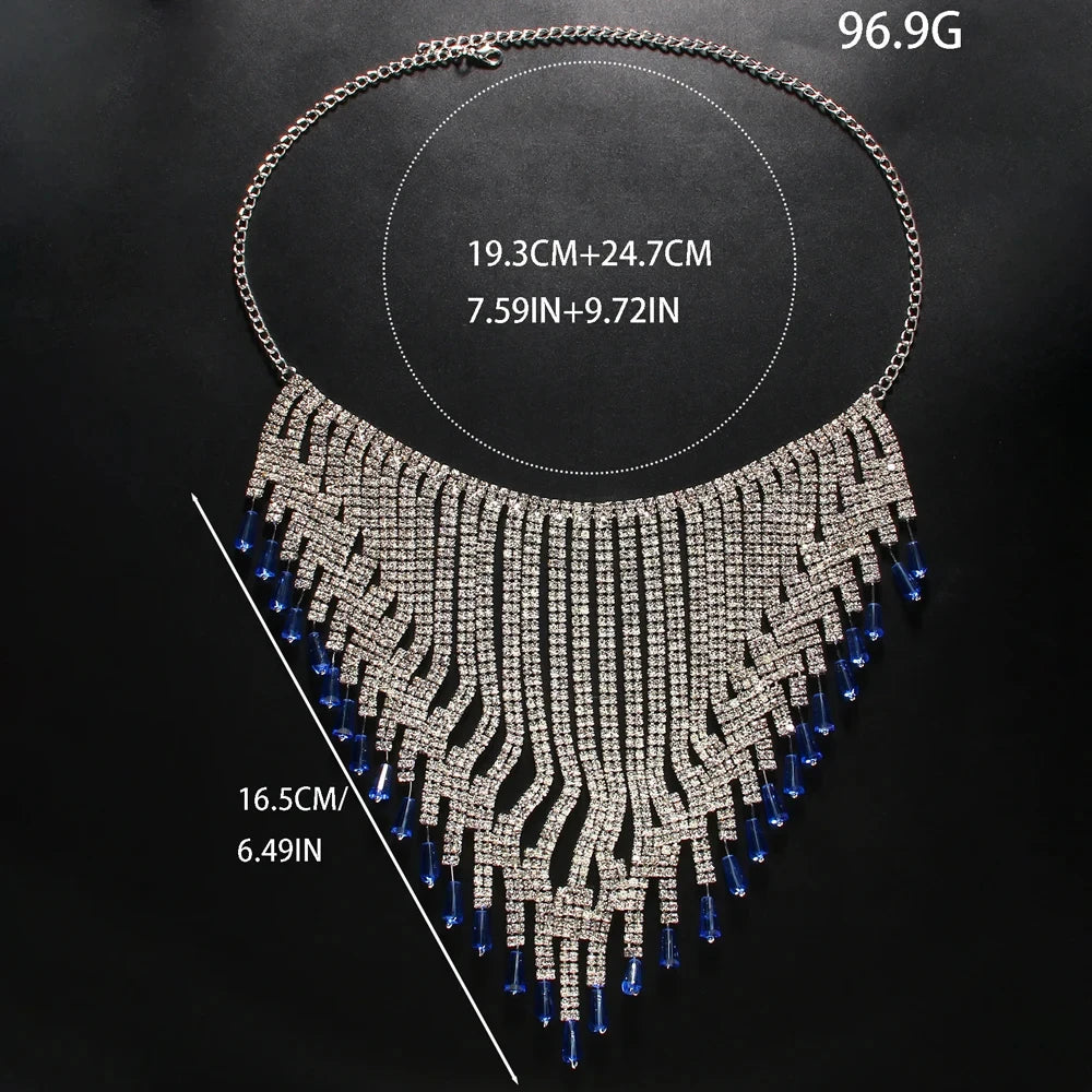 Size of Boho Blue Rhinestone Tassel Headpiece
