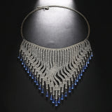 Silver Boho Blue Rhinestone Tassel Headpiece