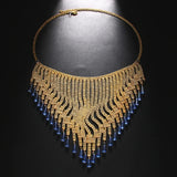 Gold Boho Blue Rhinestone Tassel Headpiece