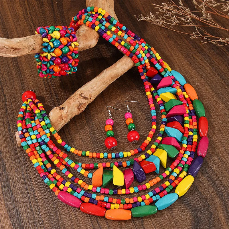 Boho Colorful Wood Jewelry Set