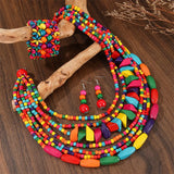 Boho Multilayer Big Colorful Wood Jewelry Set 