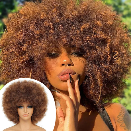 Model Using Bouncy and Soft Afro Puff Synthetic Wig for Women