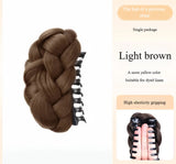 Brown Braided Bun Fluffy Hairpiece Synthetic Claw