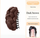 Brown Braided Bun Fluffy Hairpiece Synthetic Claw
