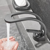 Brass bathroom basin mixer faucet with single handle grey