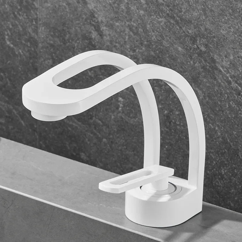 Brass bathroom basin mixer faucet with single handle in white