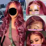 Brazilian  Burgundy Colored Transparent Lace Front Wigs size