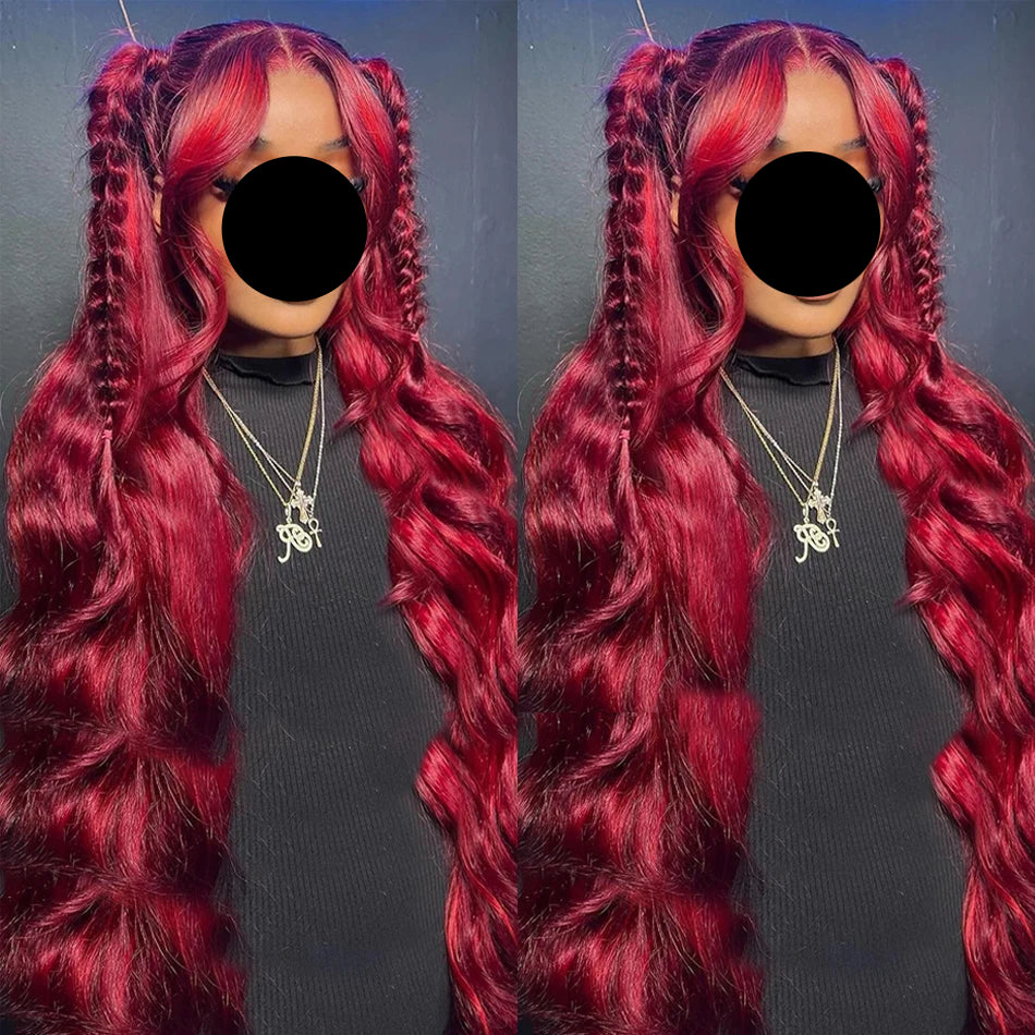 Brazilian  Burgundy Colored Transparent Lace Front Wigs long