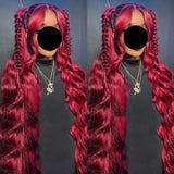 Brazilian  Burgundy Colored Transparent Lace Front Wigs long