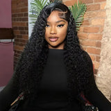 Model using Brazilian Kinky Curly Style 13x4 Virgin Human Hair Wig