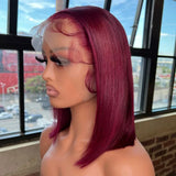 Red Brazilian Remy Short Straight Bob Human Hair Lace Wig