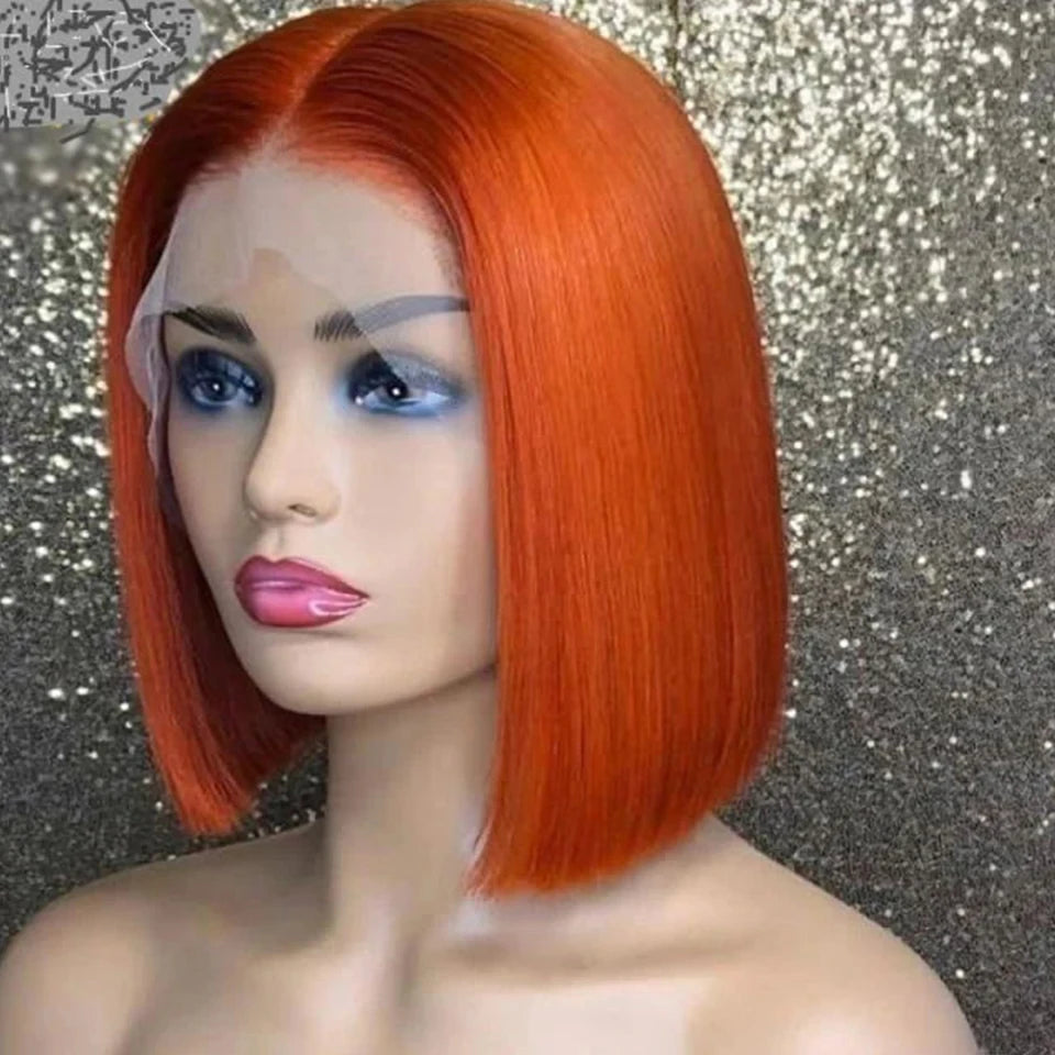 Orange Brazilian Remy Short Straight Bob Human Hair Lace Wig