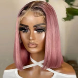 Pink Brazilian Remy Short Straight Bob Human Hair Lace Wig
