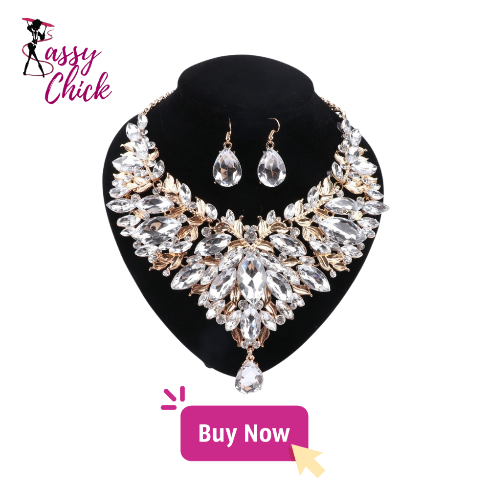 Bridal Boho Choker Crystal Teardrop Necklace Set