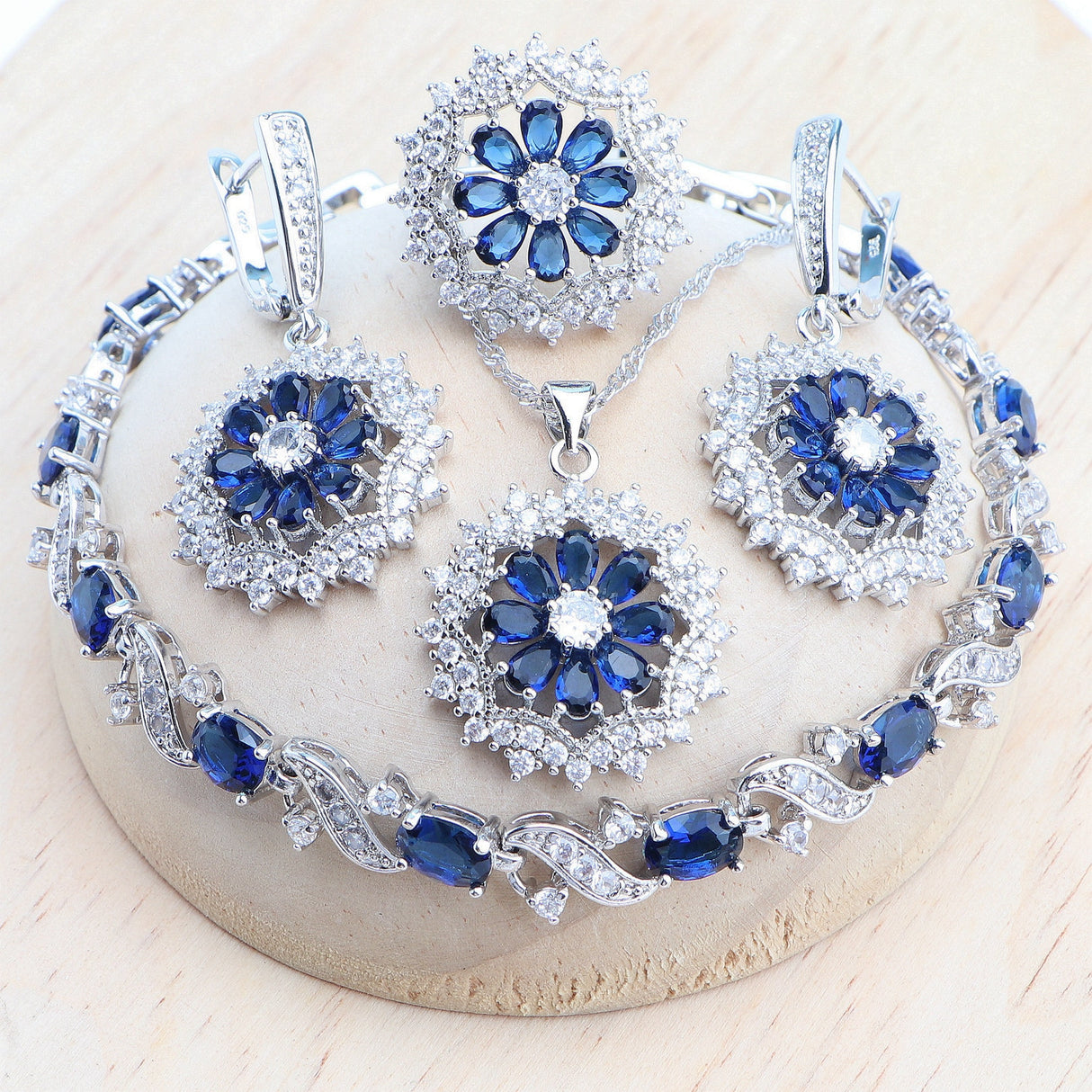 Blue Bridal Cubic Zirconia Necklace Set