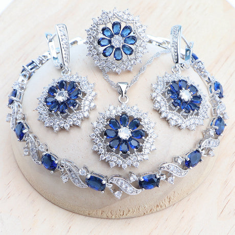 Blue Bridal Cubic Zirconia Necklace Set