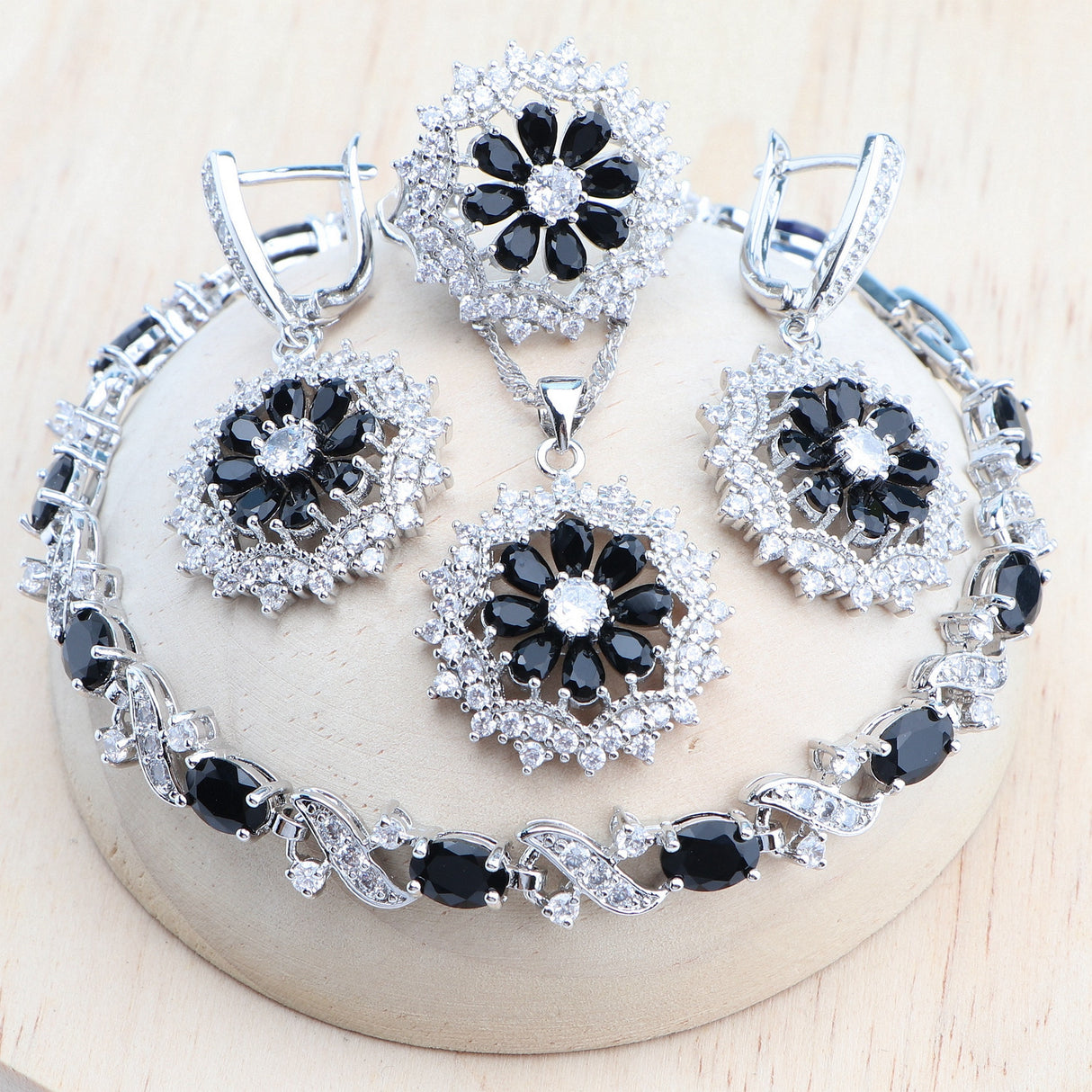 Black Bridal Cubic Zirconia Necklace Set