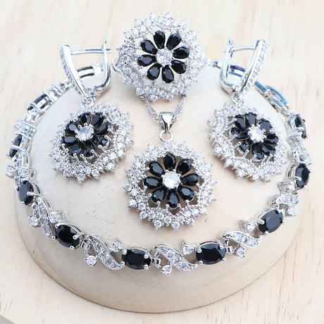 Black Bridal Cubic Zirconia Necklace Set