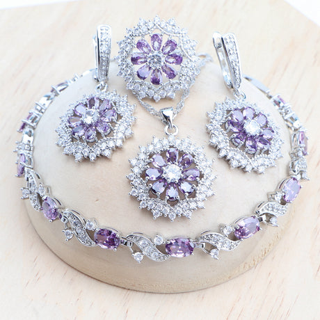 Purple Bridal Cubic Zirconia Necklace Set