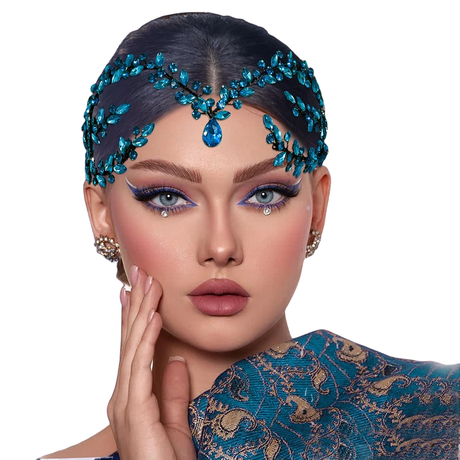 Model Using Bridal Rhinestone Water Drop Headwear